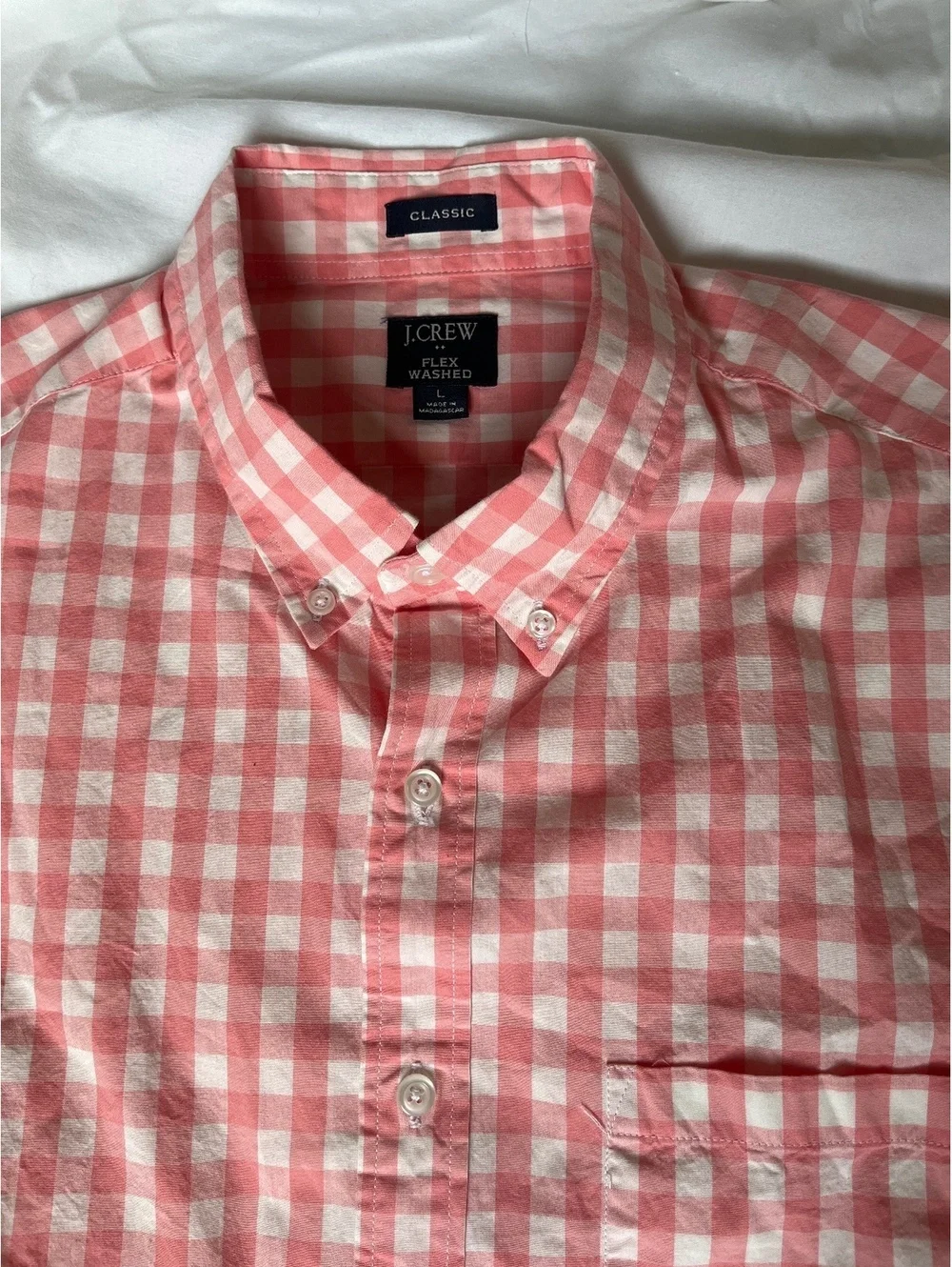 J.Crew Classic Flex Washed Large Pink and White Gingham Button-Up Shirt